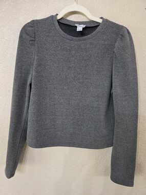 Revamped Gray Puff Shoulder Crewneck Sweatshirt